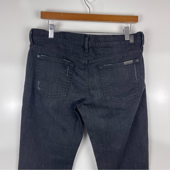 7 For All Mankind Rickie Distressed Cuffed Boyfriend Jeans Black Women's Size 28 - Picture 9 of 10